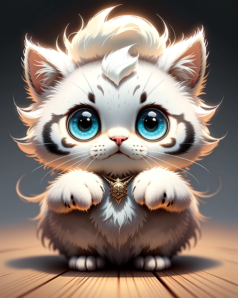 Wearing a necklace、With eyes of different colors、Small and surreal cute white tiger, Little, Lovely and fluffy, Logo Design, comics, Cinematic Lighting Effects, Charm, 3D vector art, Cute and quirky, Fantasy art, Bokeh, Written by hand, Digital Painting, Soft lighting, isometric style, 4K resolution, Photorealistic Rendering, Very Detailed and Clean, Vector Image, A photorealistic masterpiece, Professional photography, Simple space background, Flat white background, isometric, vivid vector,Handwritten style