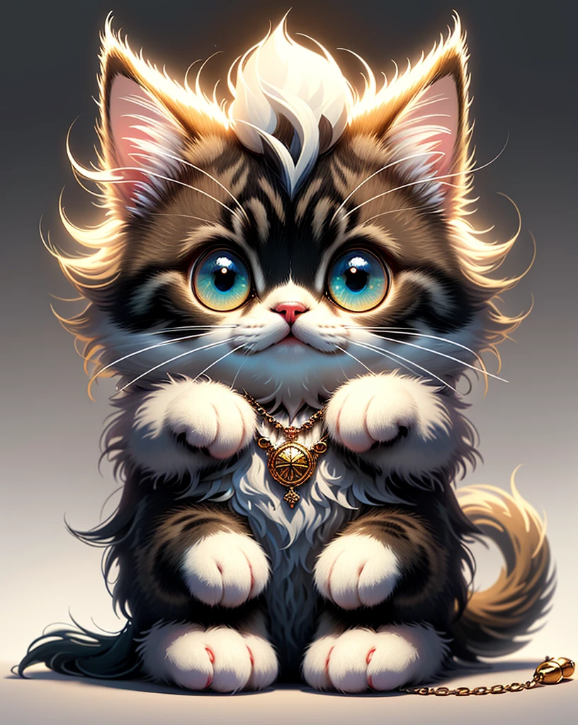 Wearing a necklace、With eyes of different colors、small and cute cat,Norwegian Forest Cat, Little, Lovely and fluffy, Logo Design, comics, Cinematic Lighting Effects, Charm, 3D vector art, Cute and quirky, Fantasy art, Bokeh, Written by hand, Digital Painting, Soft lighting, isometric style, 4K resolution, Photorealistic Rendering, Very Detailed and Clean, Vector Image, A photorealistic masterpiece, Professional photography, Simple space background, Flat white background, isometric, vivid vector,Handwritten style