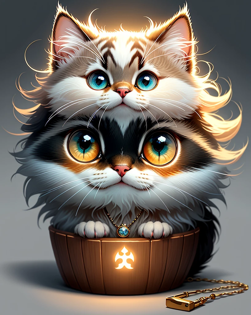 Wearing a necklace、With eyes of different colors、small and cute cat,Norwegian Forest Cat, Little, Lovely and fluffy, Logo Design, comics, Cinematic Lighting Effects, Charm, 3D vector art, Cute and quirky, Fantasy art, Bokeh, Written by hand, Digital Painting, Soft lighting, isometric style, 4K resolution, Photorealistic Rendering, Very Detailed and Clean, Vector Image, A photorealistic masterpiece, Professional photography, Simple space background, Flat white background, isometric, vivid vector,Handwritten style