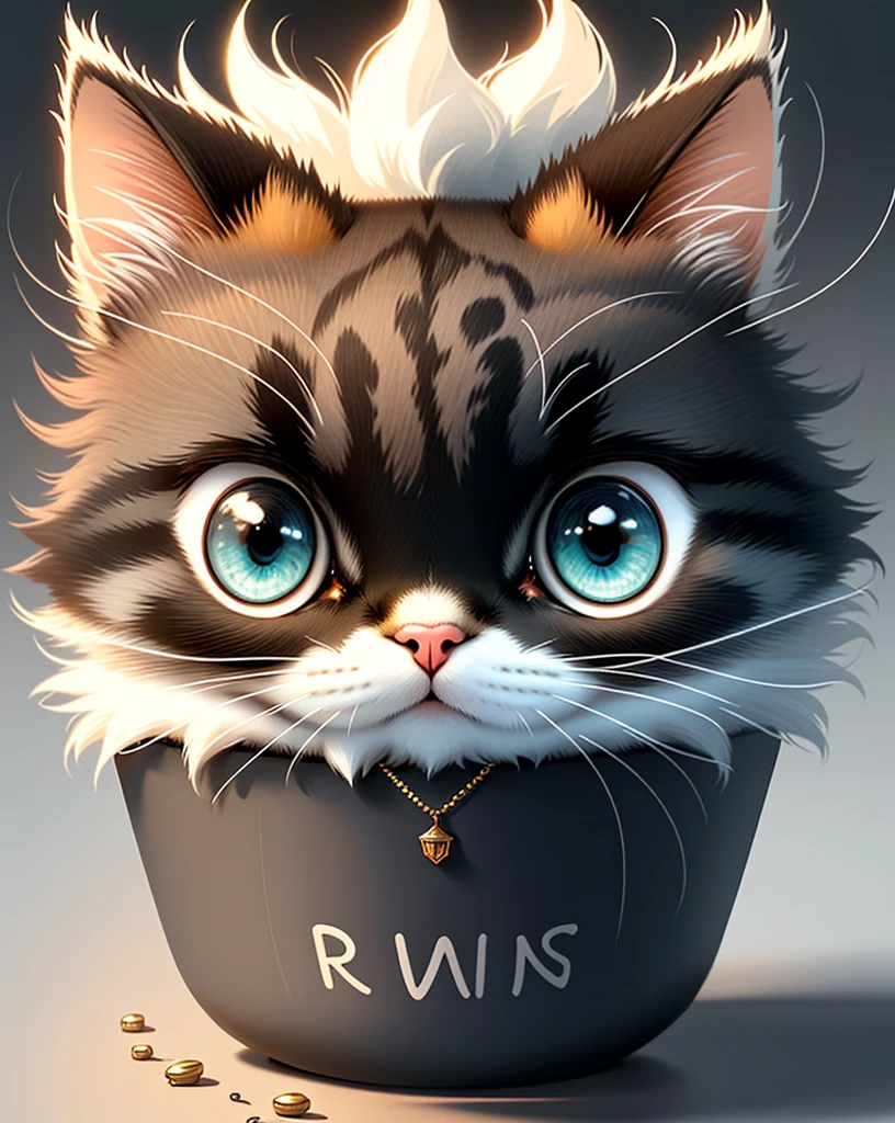 Wearing a necklace、With eyes of different colors、small and cute cat,Norwegian Forest Cat, Little, Lovely and fluffy, Logo Design, comics, Cinematic Lighting Effects, Charm, 3D vector art, Cute and quirky, Fantasy art, Bokeh, Written by hand, Digital Painting, Soft lighting, isometric style, 4K resolution, Photorealistic Rendering, Very Detailed and Clean, Vector Image, A photorealistic masterpiece, Professional photography, Simple space background, Flat white background, isometric, vivid vector,Handwritten style