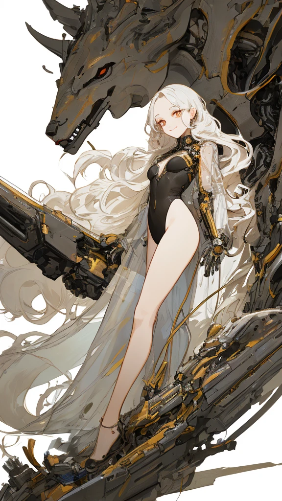 masterpiece， Highest quality， Observe the audience， length Hair， Fresh， （Wavy Hair：0.7），
White Theme， （（（（Gray ruins，）））），Human whole body，See-through leotard，Front view，Golden Eyes，Bright Eyes，length, Pure white straight hair，Small breasts、A light smile，（Full Shot），Ultra-high resolution，Accurate，Very detailed，Awards，Attention to detail，Highest quality，8K、High Leg、mysterious、Quiet abandoned cityscape、mechanical