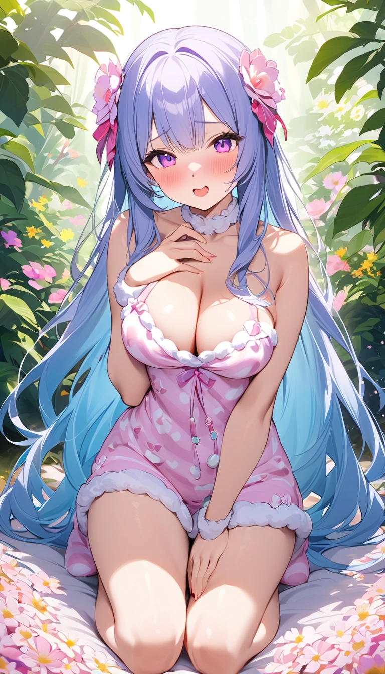 {{{{{16k,Ultra High-resolution realistic romantic photo of neat kneeling Girl in loungewear as a pure embarrasslng virgin as pretty as a actress in the flower field, The way she embarrassed herself is adorable, she transforms into a cute girl of third ranks higher and radiates glowing charm, expressing femininity all over her body while being made into an adult, The more shy she is, the smaller and neatly her face becomes}}}}},{{Extremely detailed}},{{{{{dye her cheeks flush and integrated her head pure small, thick lips, Enchanting thick gross idol's Lips}}}}},{{{{{the best glossy bang neat straight virgin hair}}}}},{{{{{She get more attractive and smoother her body, The bigger her tits get, the thinner her bare waist gets, her breasts have become large, soft, and cleavage-like as she's carefully rubbed them, She's trying to make a cleavage with her hands over her growing white tits, she is transformed into a pure virgin, and her expression and appearance are transformed into that of a pure, unused virgin, so clean and pure, Her white tits are so fluffy that they overflow if not lifted up, and are depicted in great detail, She's the cutest in her loungewear, embarrassed by her adorably overflowing white tits that she can't contain}}}}