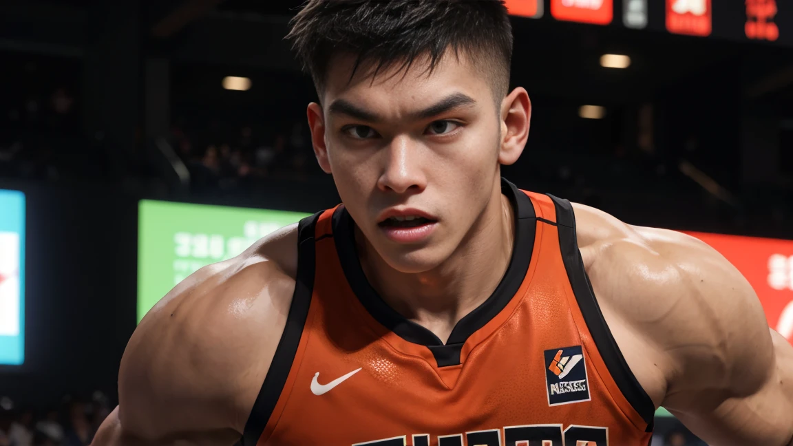 เด็ก1 man, 18 years old, Asia, Boyfish face, (Thin face), short hair, stalwart, Deep, dark tan, ambitious eyes, aggressive,About sports, basketball player, basketball set, (Masterpiece:1.2), (best quality:1.2), (มีรายVery detailed:1.2), (มีรายVery detailed face), (Detailed background), (Very detailed), realistic, 1 man, เด็ก1 man, handsome,