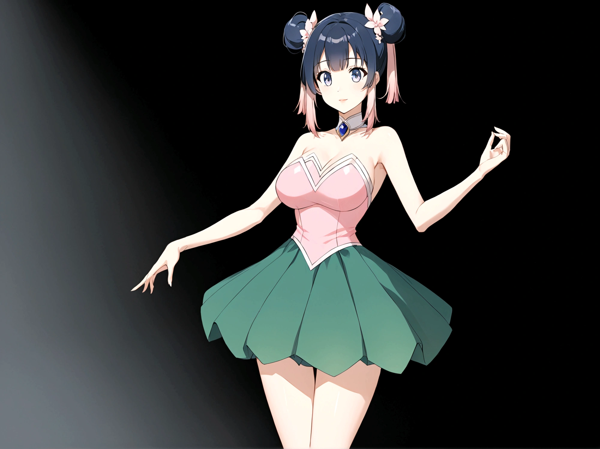 full-body shot，Super big breasts，Has blue eyes，Long legs，Black tights，Like a crystal clear sapphire，Shining with wisdom and profound light。Her hair is as white as snow，Falling softly on her shoulders，Gently brushing her fair skin，Give people a kind of gentleness而优雅的感觉。Her dress is simple and plain，但却不失noble和典雅。She was wearing a light blue robe.，The robe is light in texture，Floating with her movements，It gives a fluttery feeling。The collar of the robe is inlaid with a small sapphire，Matching her eyes，It adds to her mystery。 Her appearance is soft and delicate，The facial features are distinct and three-dimensional。Her eyebrows are slender and curved，Like two graceful arcs，Adds a softness and charm to her face。Her lips are red and full，微微上扬的嘴角Give people a kind of gentleness而亲切的感觉。 In general，Give people a kind of gentleness、noble、Elegant feel，Her beauty and temperament are unforgettable。