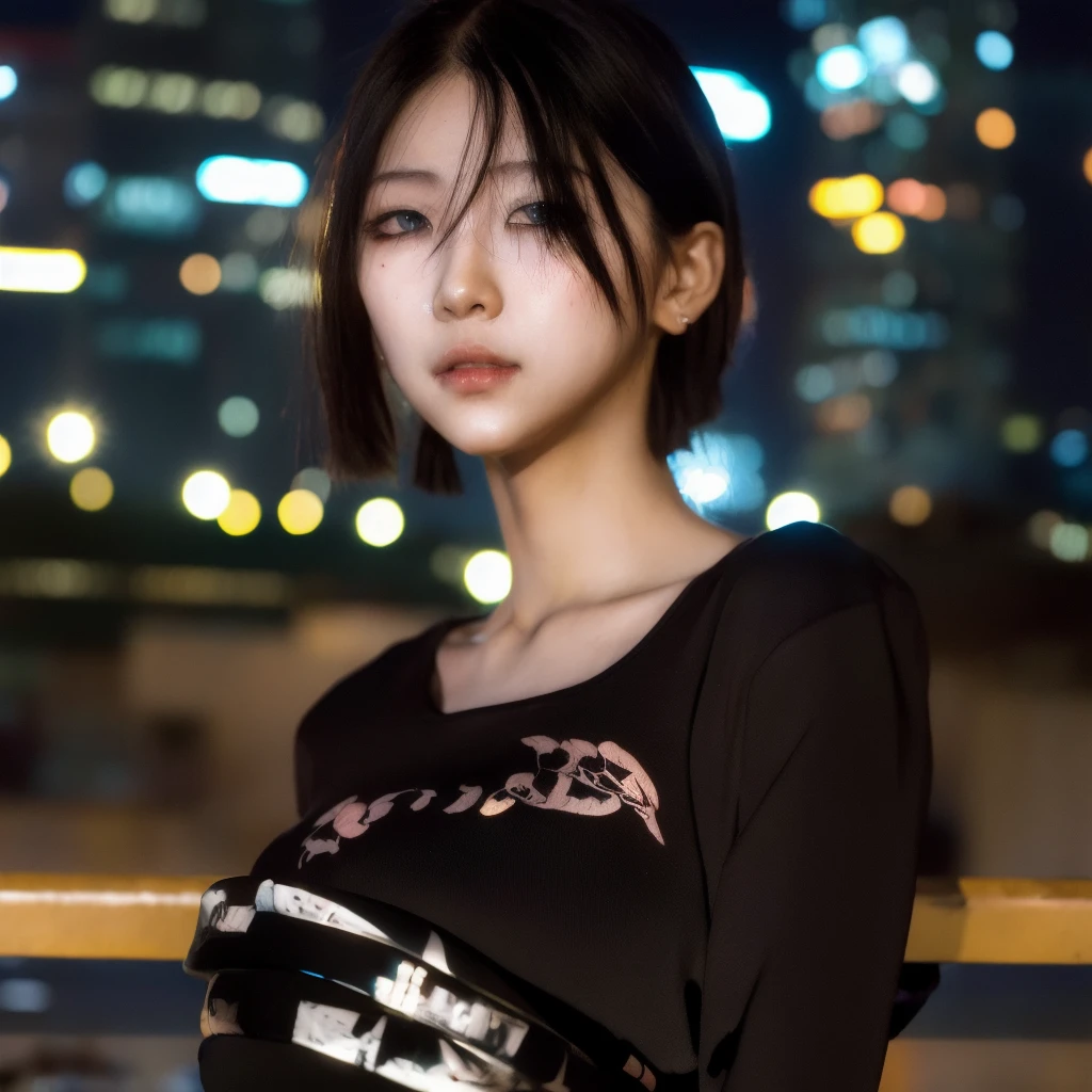 (Cinematic Aesthetic:1.4) Photo of a beautiful korean fashion model bokeh city night