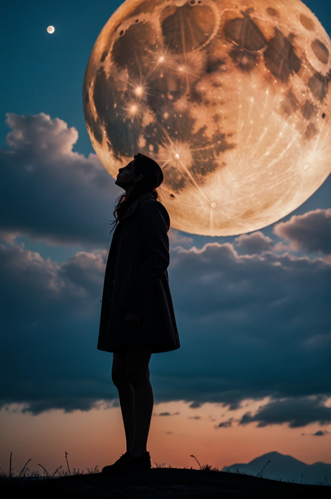 Woman stands under moon