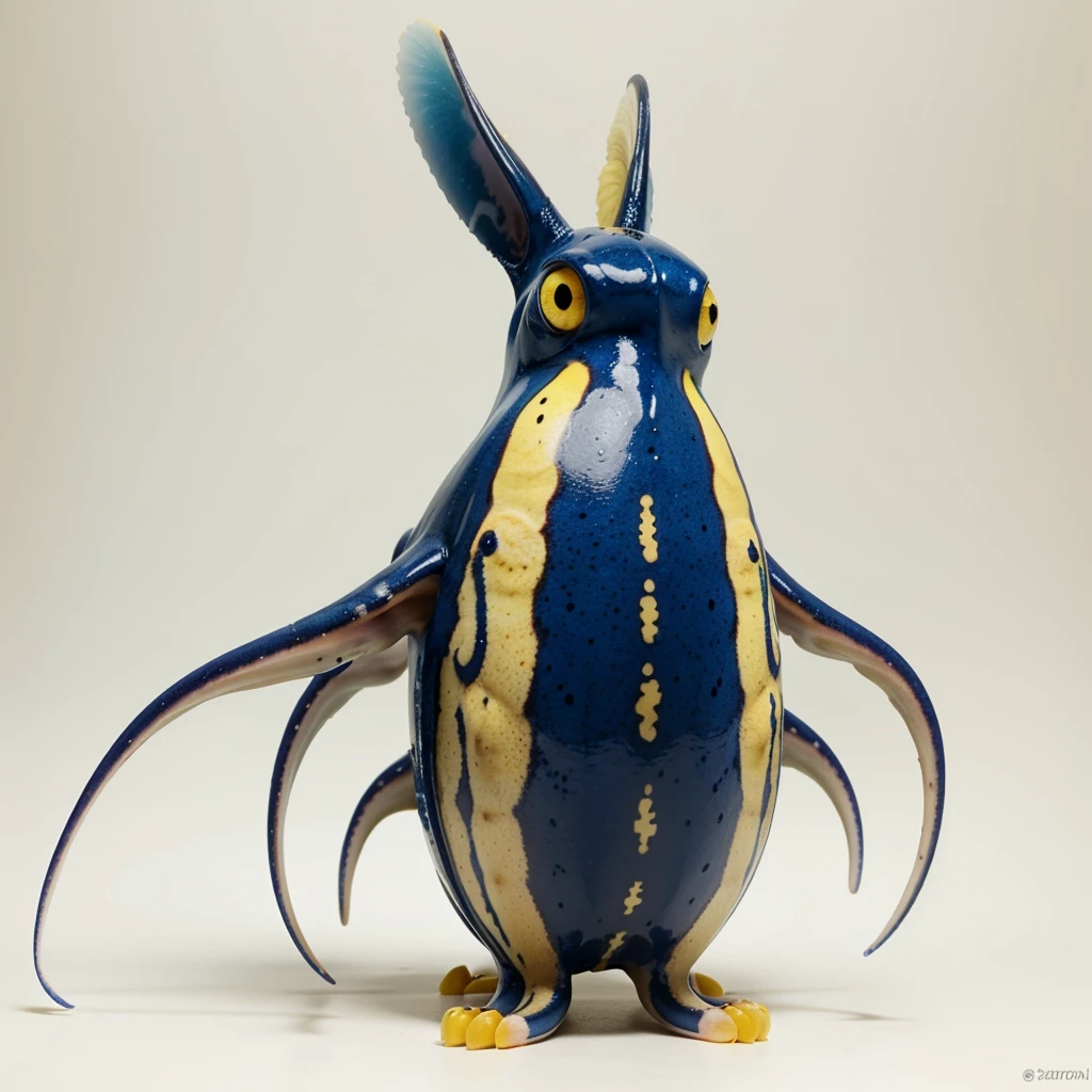 Big Animaly, has blue stripes on his skin, yellow eyes, squid mixed with atom, Grassroots, (no background)