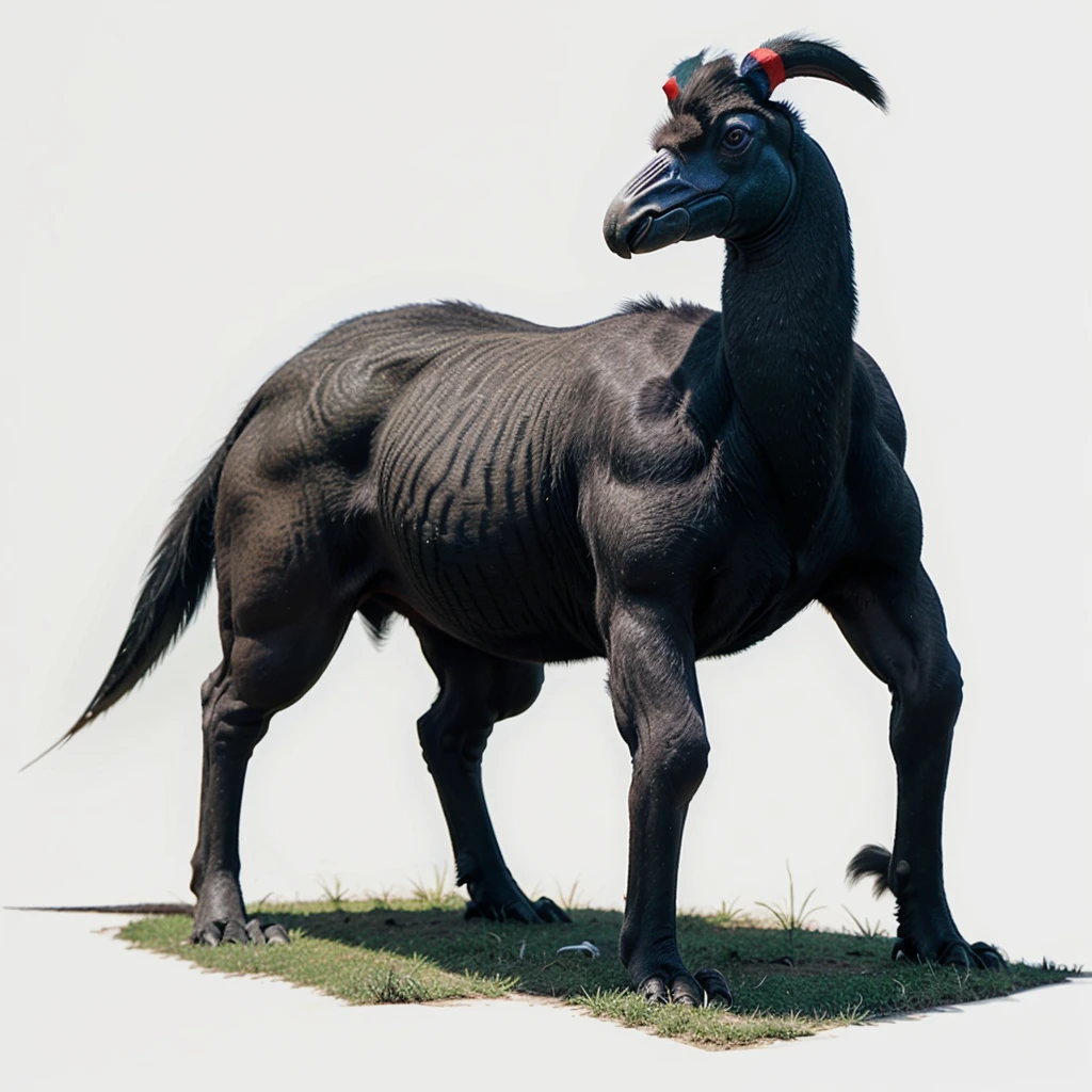 Big Animaly, cassowary mixed with great dane, grass skins, Grassroots background, (white background simpleks)