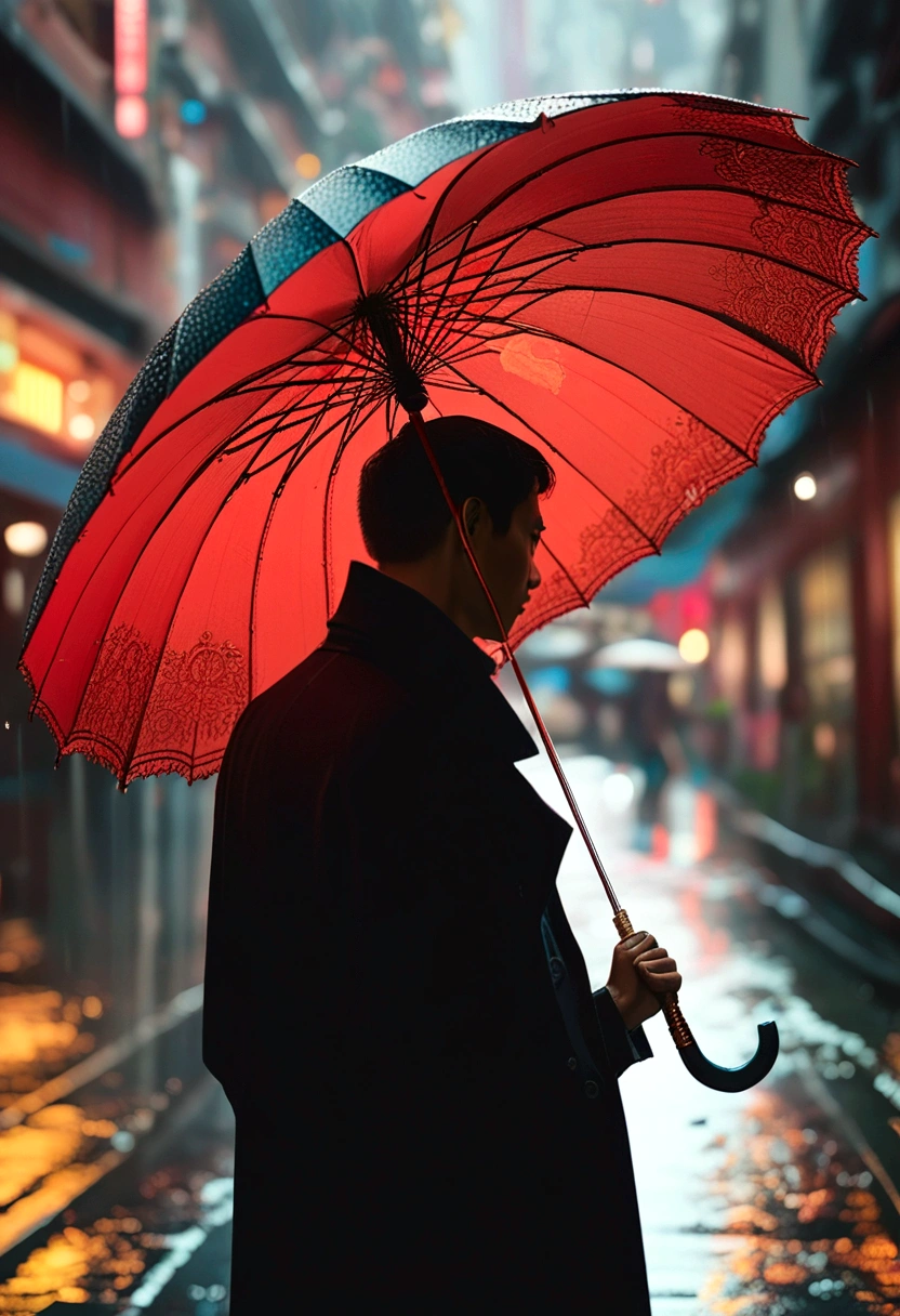 Person with an Umbrella, looking at viewer, by Kilian Eng, RAW photo, 35mm photograph, bokeh, best quality, masterpiece, very aesthetic, perfect composition, intricate details, ultra-detailed
