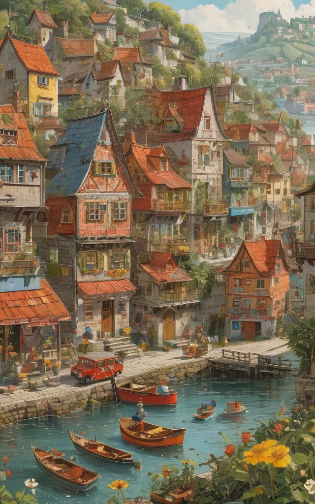 Beautiful Masque landscape by Richard Scarry, (best quality, masterpiece, Representative work, official art, Professional, Ultra intricate detailed, 8k:1.3) 