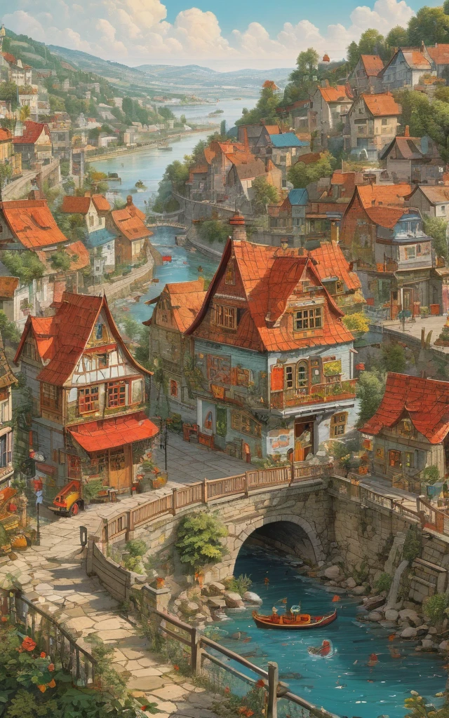 Beautiful Masque landscape by Richard Scarry, (best quality, masterpiece, Representative work, official art, Professional, Ultra intricate detailed, 8k:1.3)