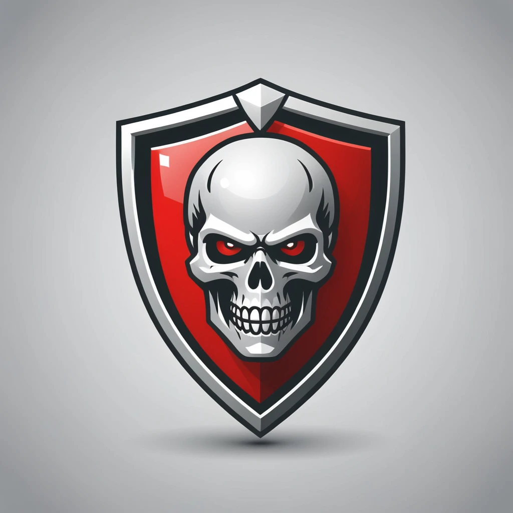 vector logo, guard shield, 3D Cube With Red Skull , monochrome