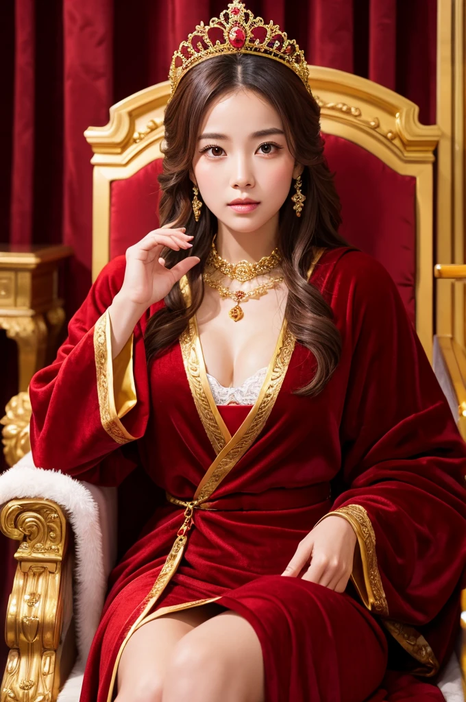 libra goddess Red Robe Gold Tiara Chair