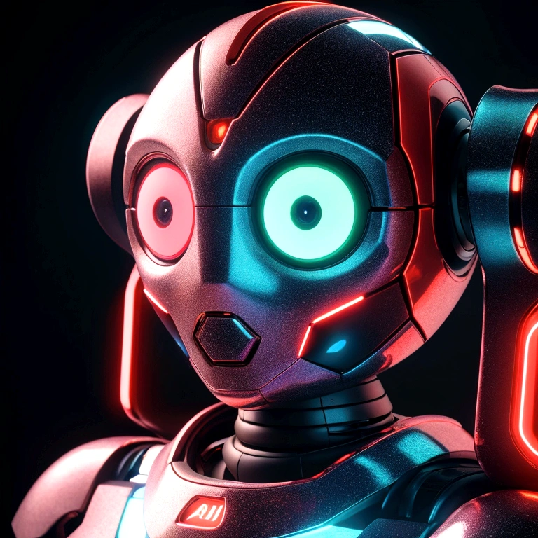 a cute AI robot, smooth and round, highly detailed, cinematic lighting, 8K render, flawless metallic surface, advanced artificial intelligence, OC renderer, masterpiece, photorealistic, ultra-detailed, hyper-realistic, dynamic pose, glowing eyes, complex machinery, futuristic, neon lights, vibrant colors