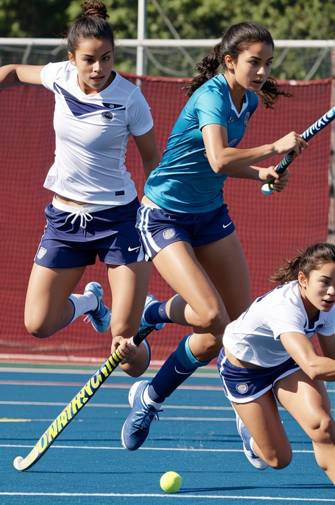 Jaguar playing field hockey with white t-shirt and blue shorts cute animated
