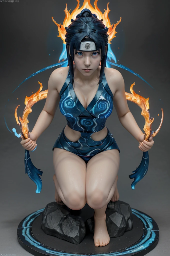 anime, naruto, blue flame, hinata hyuga, beautiful women , light and fire swirls 4k, high quality , masterpiece, photo realistic