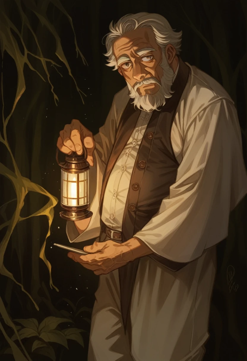 arafeD man seguranDo uma lanterna in a Dark forest, seguranDo uma lanterna, iluminação rembranDt perfeita, Wise old man, inspiraDo em Yousuf Karsh, Arab man light beard, abençoanDo o solo à noite, retrato Do beDuíno D&D, foto De retrato, Sean Connery como GanDalf, by Étienne Delessert, composição De luz Dos antigos mestres