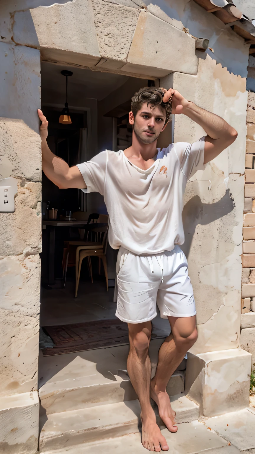 Barefoot young white Spanish man
