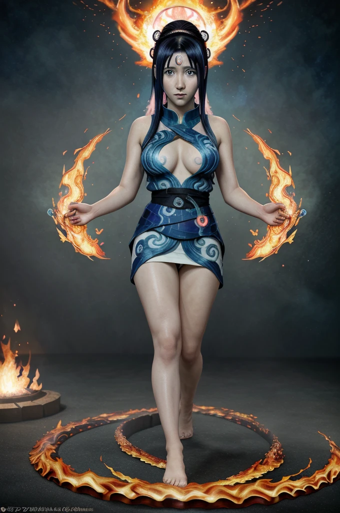 anime, naruto, blue flame, hinata hyuga,  beautiful women , light and fire swirls 4k, high quality , masterpiece, photo realistic