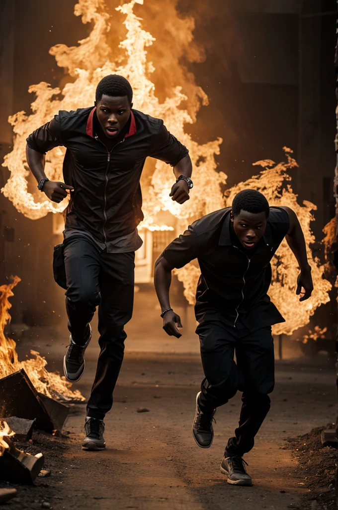 Young African American man running in hell