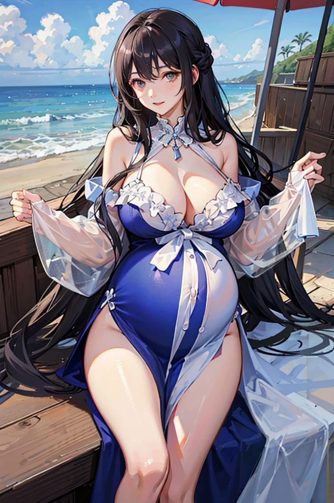 1 Girl,seaside、Dress,Long hair,Huge breasts,Pregnant
