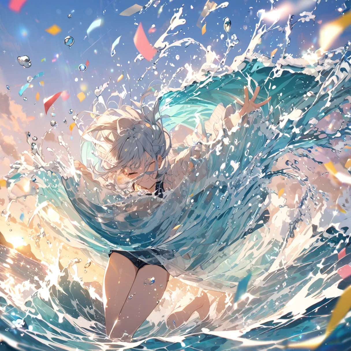 water, wave, splash, water drops, confetti