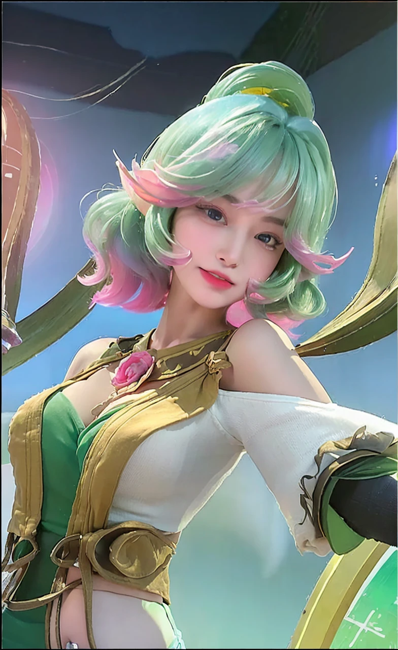 ((Best Quality, 8K, Masterpiece: 1.3)), (Flower Cap: 1.3), Focus: 1.2, Perfect Body Beauty: 1.4, Buttocks: 1.2, (Layered Haircut: 1.2)), (Dark Street: 1.3), Highly Detailed Face and Skin Texture, Full Body, Delicate Eyes, Double Eyelids, Whitened Skin, Long Hair, (Round Face: 1.5), (Loose Crop Top, Shorts: 1.6)
