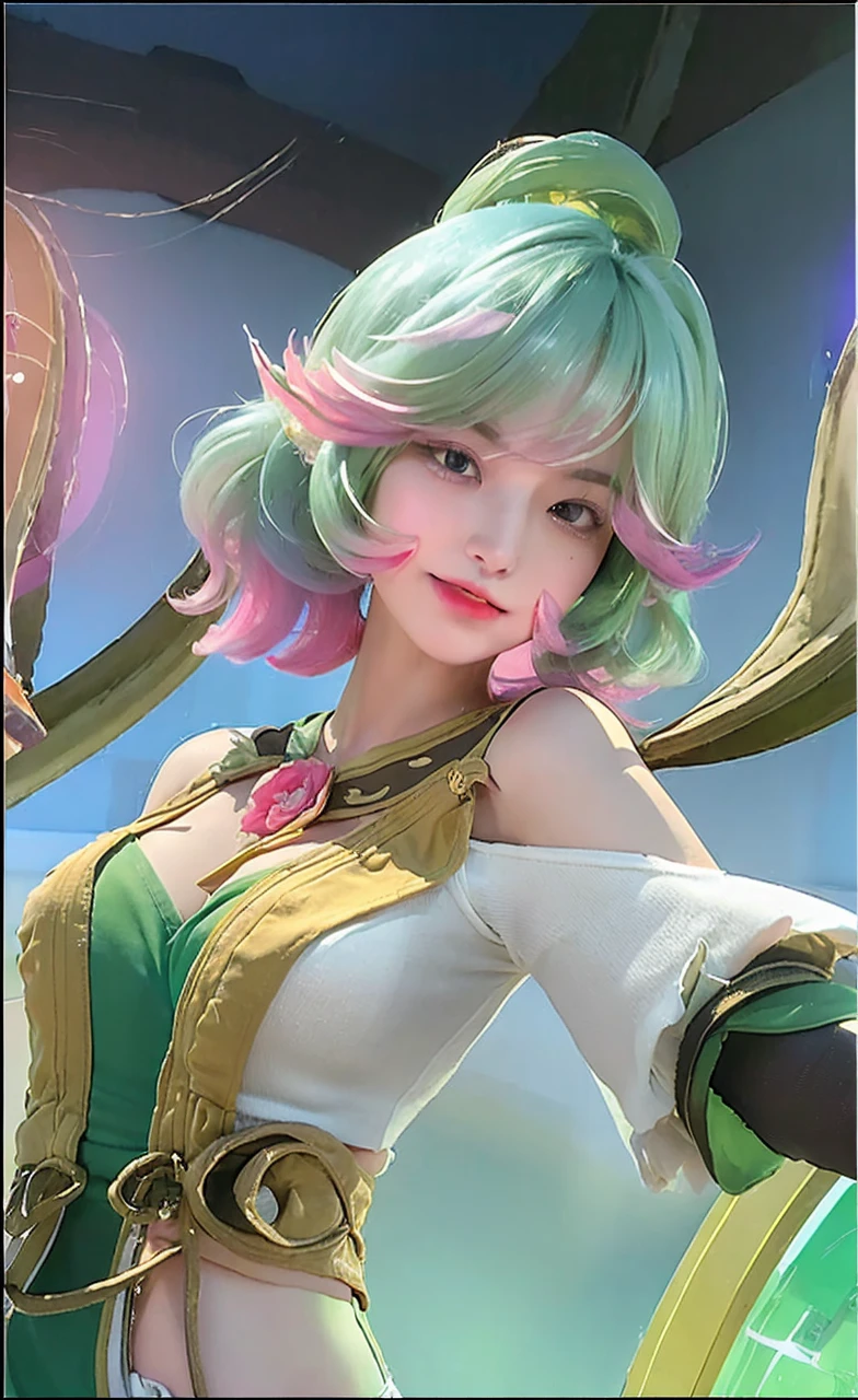 ((Best Quality, 8K, Masterpiece: 1.3)), (Flower Cap: 1.3), Focus: 1.2, Perfect Body Beauty: 1.4, Buttocks: 1.2, (Layered Haircut: 1.2)), (Dark Street: 1.3), Highly Detailed Face and Skin Texture, Full Body, Delicate Eyes, Double Eyelids, Whitened Skin, Long Hair, (Round Face: 1.5), (Loose Crop Top, Shorts: 1.6)