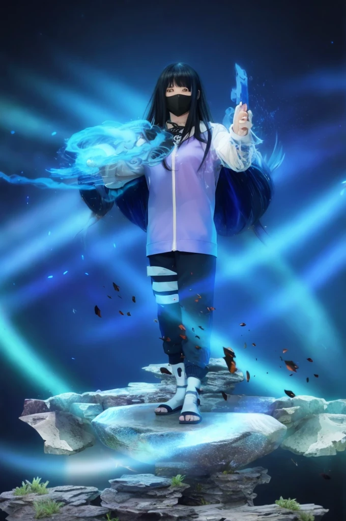 anime, naruto, blue flame, hinata hyuga, beautiful women , light and fire swirls 4k, high quality , masterpiece, photo realistic