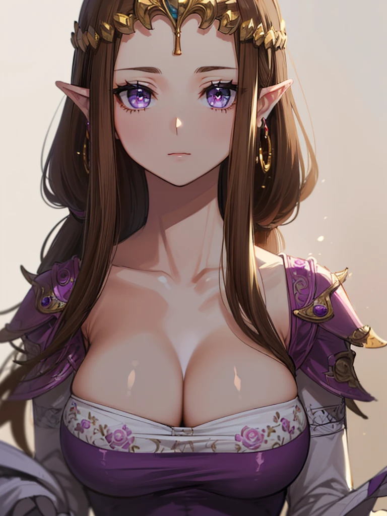 (((Face close-up))),(((No background))),(Expressionless),((()))))),((Upper Body)),((alone)),(())),Anime art style,masterpiece,(Highest quality), (Super detailed),(Very delicate and beautiful),(alone),(detailedな顔と目),Beautiful eyes like jewels,(A truly gorgeous jeweled ruffled rococo ball gown dress),(((Mature Woman,Queen))),((1 Queen in a beautiful embroidery and jeweled absolutely gorgeous rococo ballgown dress with voluminous full length hoop skirt)),((crinoline)),,((Straight hair galore,Very long straight hair with plenty of volume,Super long straight hair)),,Cleavage,(bed),length_gloves,Very gorgeous hair accessory,Sparkling、((((Front Face)))),((((Adult Expressions)))),((((Beautiful Face)))),((((dress)))),(()),(((Long Hair)))),((((Straight hair)))),((Cleavage)),((((Dark brown hair)))),Princess Zelda,((chest is slightly exposed)), ((Highest quality)),,(Very detailed) ,((Purple blouse)),(((Use one hand to push your hair aside))),Brown Hair,(()),, ((Highest quality)), (Very detailed),((detailed)),((())),Nintendo, The Legend of Zelda),,((alone)), ((Highest quality)), (Very detailed), ,
