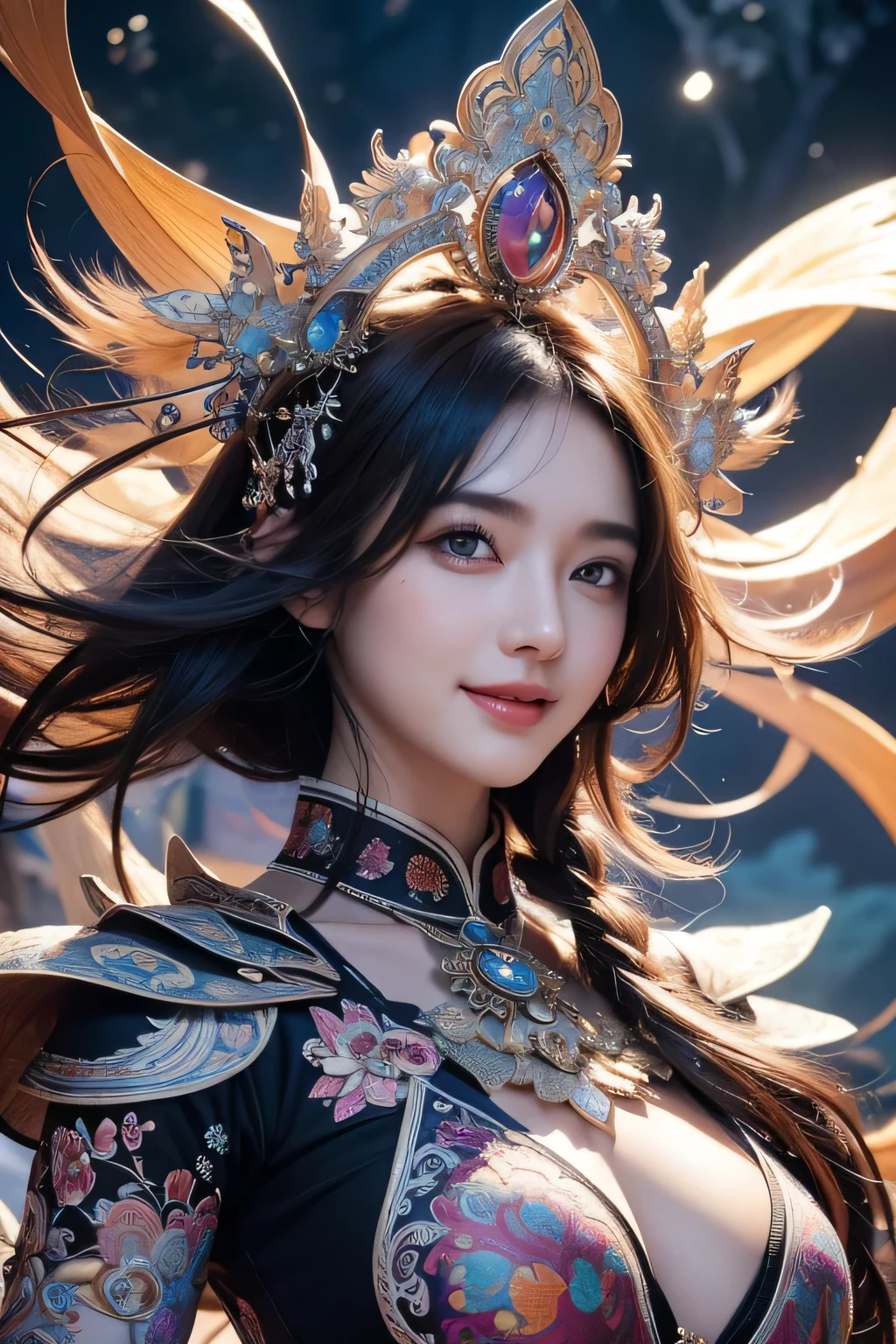 Full Shot, Masterpiece, Night, Milky Way, Moon, Best Quality, Full Body Shot, Period Costume, Realistic, 1 Girl, Urzang, (PureErosFace_V1:0.7), 1 Girl Under the Moon ((Flying)), Chinese Immortals, dunhuang_cloths, dunhuang_style, (Chinese palace in the sky in the background: 1.5), (clouds on the ground: 1.5, surrounded by smoke: 1.5), best quality, realistic, realistic, award-winning illustrations, (complex details: 1.2), (fine details), (intricate details), (cinematic light, best quality backlight), clear lines, fashion girl, sharp focus, realistic face, detailed face, official art, Unity 8k wallpaper, super high resolution, (realistic: 1.5), looking at the viewer, ulzzang-6500,