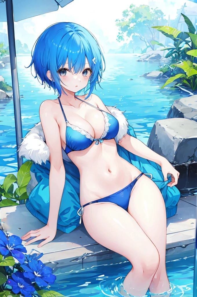 Girl、Blue hair short、bikini、sexy
