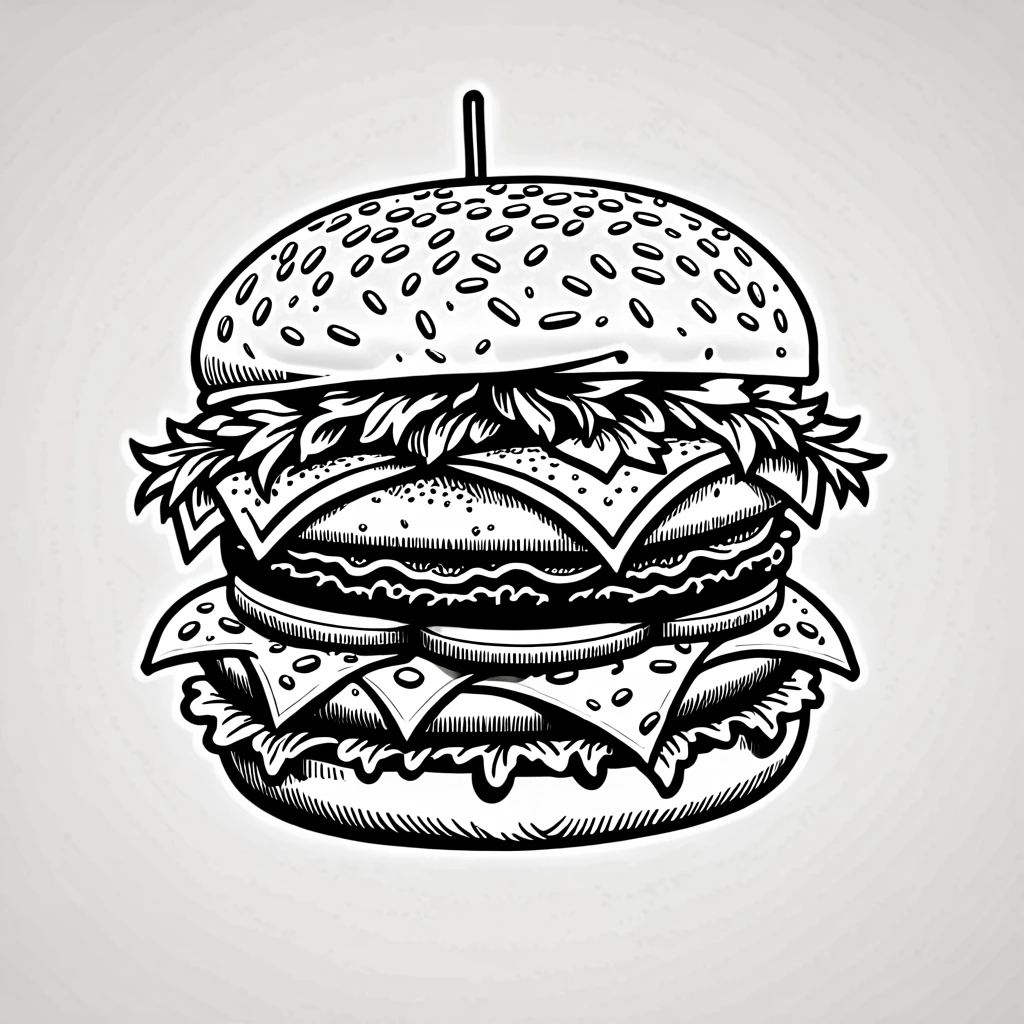 a tattoo design, a cheese burger, minimalistic, black and white drawing, detailed, 8k