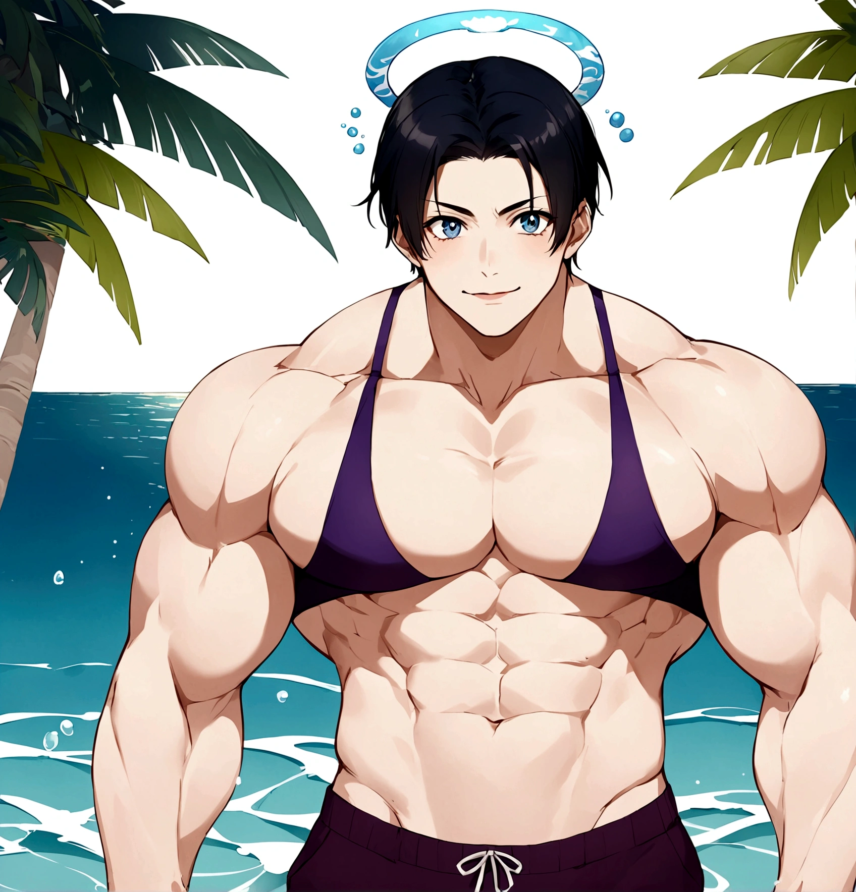 （Top quality）,1080P,（high resolution）(big师之作),（High Detail）,Beautiful wallpaper,（high quality）,32k，（（（（man），male，Boyfriend）））man，handsome guy，musclebig叔，strong的身体，short hair，Beautiful eyes，Exquisite facial features，Beautiful eyes，Exquisite eyes，Rich details，Clear eyes，handsome guy，man，宽big的身体，Handsome，Mature，strong，strong，Square face，Strong chest，bigbig的奶子，巨big胸肌，Forehead，Beauty Tip，muscle，Thick arms，宽big的肩膀，宽big的胸腔，big胸，Random clothes，big奶子，big人有巨big的，big胸肌体型壮硕，handsome guy，Smooth skin，Beautiful eyes，Fine facial features，blush，Exquisite facial features，strong，muscle，宽big的胸腔，big胸肌，Thick arms，Strong chest，High appearance，Handsome，man，Handsome，muscle，High appearance，strong胸腔，Thick arms，Handsome发型，体形big，宽big的胸腔，big胸肌，Strong chest，Broad shoulders，Thick arms，big胸，big，巨big胸肌，Strong body，Smooth skin，Exquisite facial features，Beautiful eyes，Clear eyes，（黑Beautiful eyes刻画），（极致刻画Beautiful eyes），short hair，Forehead，Beauty Tip，High appearance，Square face，Handsome，Mature，Sexy，blush，shy，Idol，star，Cool，Shirtless，Shirtless，Swimming pants，shorts，Swimming pants，(Detailed description) (Detailed hair description) (Detailed eye painting) (Detailed facial depiction) (Detailed depiction of the human body) (Detailed bust) （Exquisite costume depiction），seaside，beach，Nautical Mile，In the water，Coconut Tree-Coconut Leaf，Water Splash，Exquisite water，Water Float，Nice day，dynamic，Light and Shadow，，Rich details，Aesthetic，Soft lines，Heart-shaped，Beautiful and delicate halo，Bokeh，Exquisite lines，Soft picture，big笑，Open mouth smile，Squinting smile，