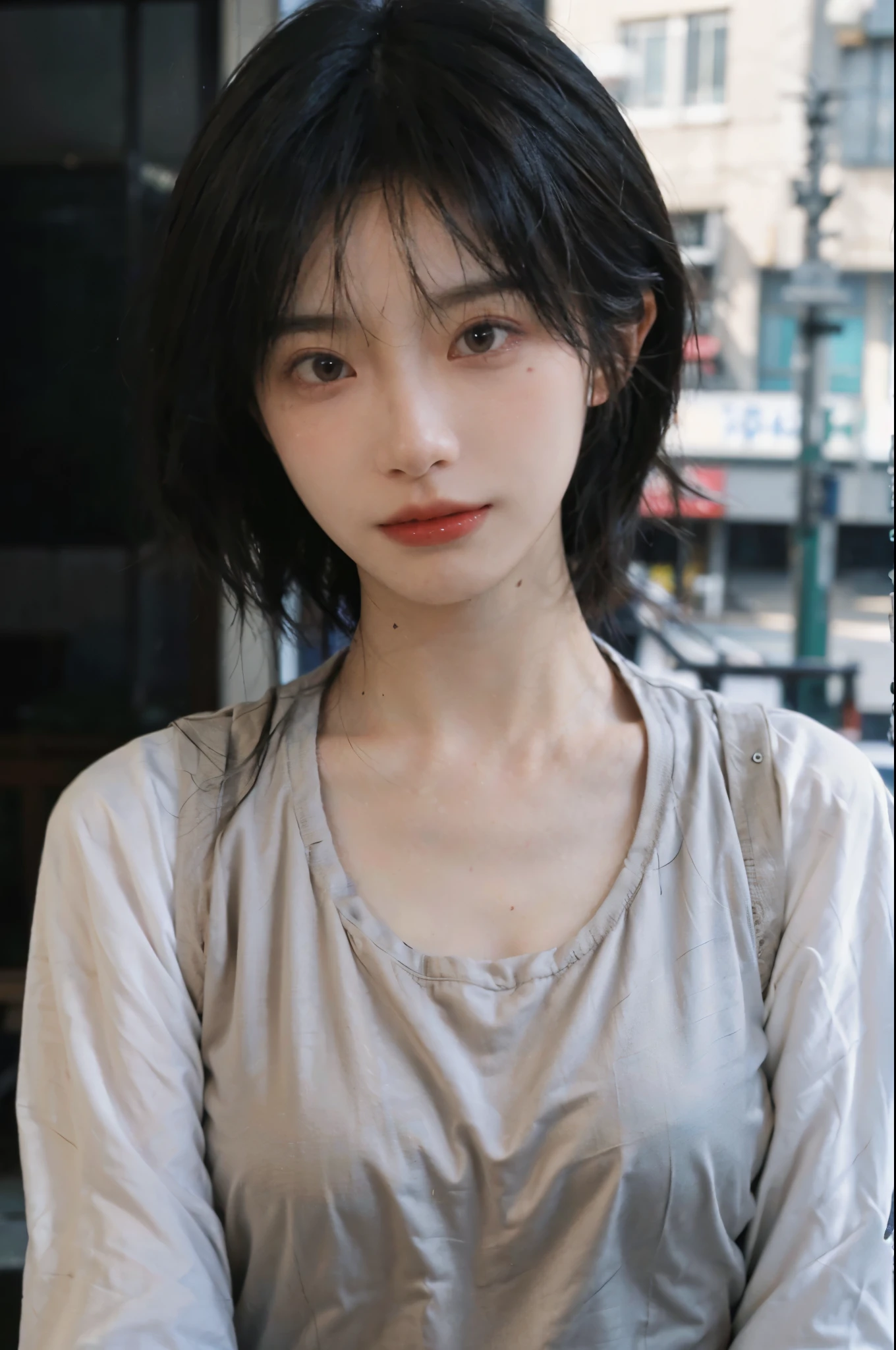 (Skin details:1.4), (smooth skin textures:1.3), Lipstick, background, Direct vision, earrings, serene, calm, (Realistic and detailed eyes:1.2), Natural skin texture, Realistic facial details, Soft dramatic lighting, Vivid details, 35 mm film, outdoor, (Photo Practical:1.4), (hyper Practical:1.4), (Practical:1.3), (Smoother lighting:1.05), (Improve lighting quality:0.9), (Highest quality real skin textures:1.4), Exquisite eyes, Delicate face, Close-up of face, (Enhance the beauty of skin texture:1.1), Hair details, Vest,normal body ratio, short hair, Moles under the eyes, thinking, A faint smile,公园background,Portrait Photography, Depth of Field, Bokeh, Surrealism, Ray Tracing, (Portrait Photography:1.1), Surrealism, High Detail, Chiaroscuro, Ray Tracing, reflected light, Ultra HD, Ultra HD, masterpiece, Textured Skin, Super Detail, High Detail, high quality, best quality