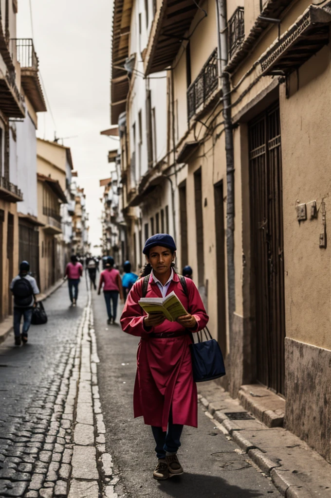 A person delivering a flyer in the streets of Peru