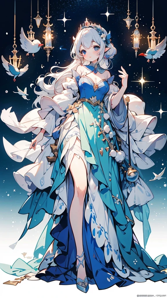 《snow white and the seven dwarfss》,Princess in a gorgeous dress,Princess in a gorgeous dress身边有七个可爱的小矮人,Gorgeous princess girl with some cute dwarfs around her,There are seven cute little boys around the cute girl