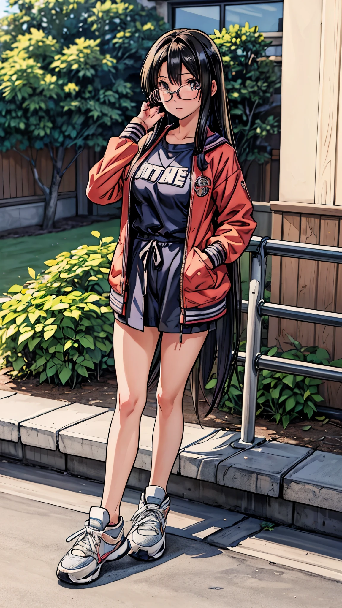 (highest quality,4K,8K,High resolution,table top:1.2), super detailed, (realistic,photorealistic,photo-realistic:1.37), ((Outside the school)),((full body)),(one 17 years old girl),(Glasses Girl),(rage),(Perplexed),(black hair),(long hair),((sportswear,Jersey)),((sneakers)),beautiful and fine eyes, beautiful detailed lips, highly detailed eyes and face, long eyelashes, realistic anime 3D style, Smooth anime CG art,Moe anime art style, photorealistic rendering of an anime girl,Cute anime girl visuals, realistic young anime girl, girl fan art, Created by Anime Artist Waiting to start