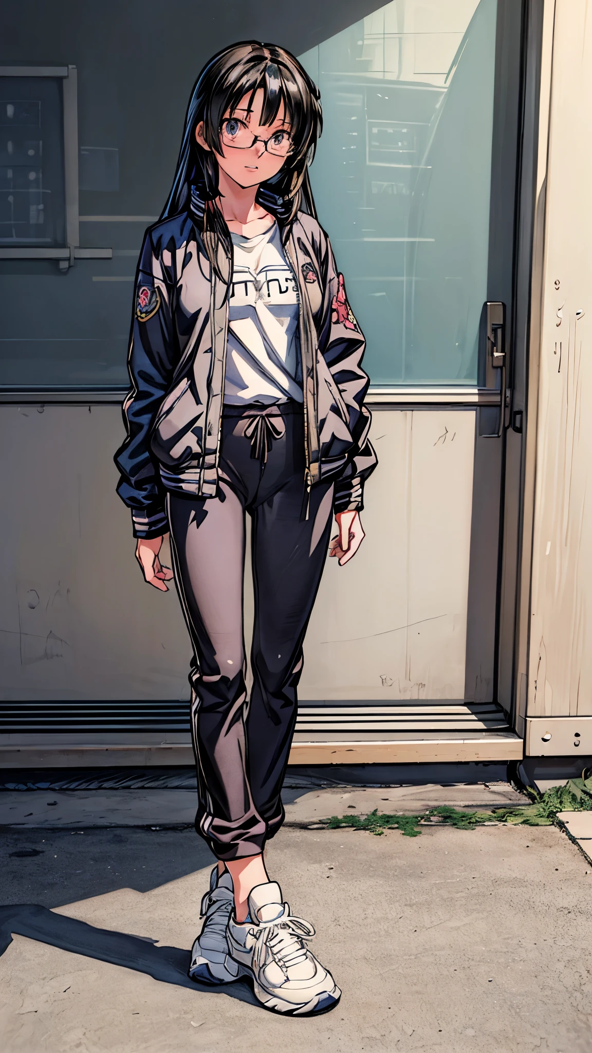 (highest quality,4K,8K,High resolution,table top:1.2), super detailed, (realistic,photorealistic,photo-realistic:1.37), ((Outside the school)),((full body)),(one 17 years old girl),(Glasses Girl),(rage),(Perplexed),(black hair),(long hair),((sportswear,Jersey jacket,jersey pants)),((sneakers)),beautiful and fine eyes, beautiful detailed lips, highly detailed eyes and face, long eyelashes, realistic anime 3D style, Smooth anime CG art,Moe anime art style, photorealistic rendering of an anime girl,Cute anime girl visuals, realistic young anime girl, girl fan art, Created by Anime Artist Waiting to start 
