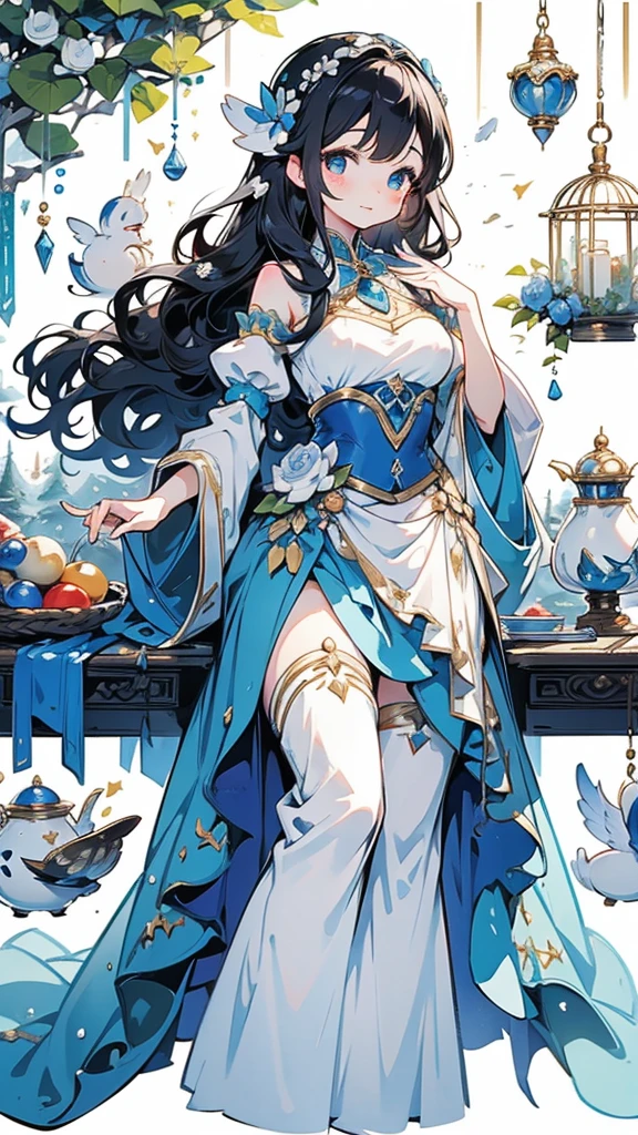 《snow white and the seven dwarfss》,Princess in a gorgeous dress,Princess in a gorgeous dress身边有七个可爱的小矮人,Gorgeous princess girl with some cute dwarfs around her,There are seven cute little boys around the cute girl,Close-up above the waist,《Snow White with the Seven Dwarfs》,Indoor background,木屋Indoor background