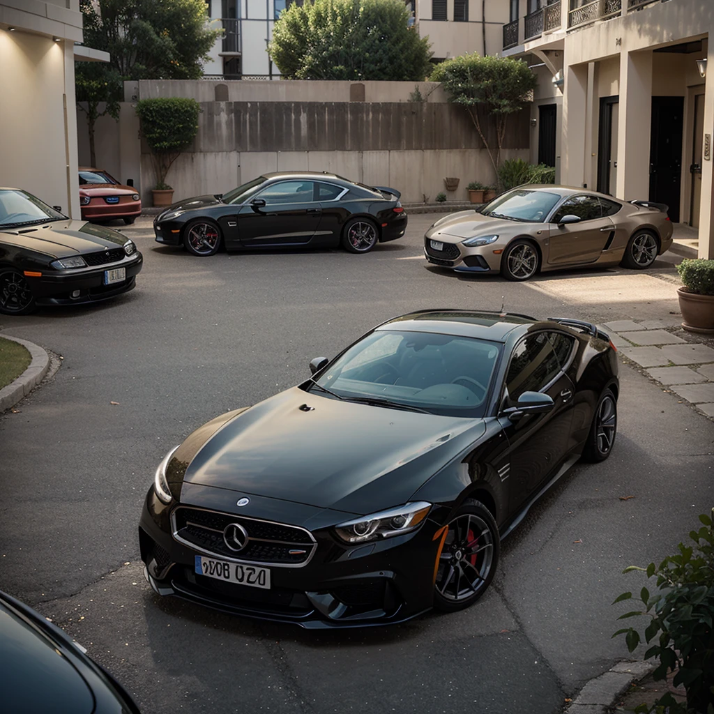 A color photograph showing several cars of different makes parked in a courtyard. in the spotlight, one of the cars has a large and visible sticker with the inscription 'JEFFSON MULTIMARCAS', written with two F's, glued to the side or rear window. Em primeiro plano, there is an official document or certificate with a visible seal, representing the authenticity or formalization of something related to vehicles. The image clearly highlights the 'JEFFSON MULTIMARCAS' brand, conveying a feeling of organization and formality, ideal for a WhatsApp group focused on automotive or commercial topics.