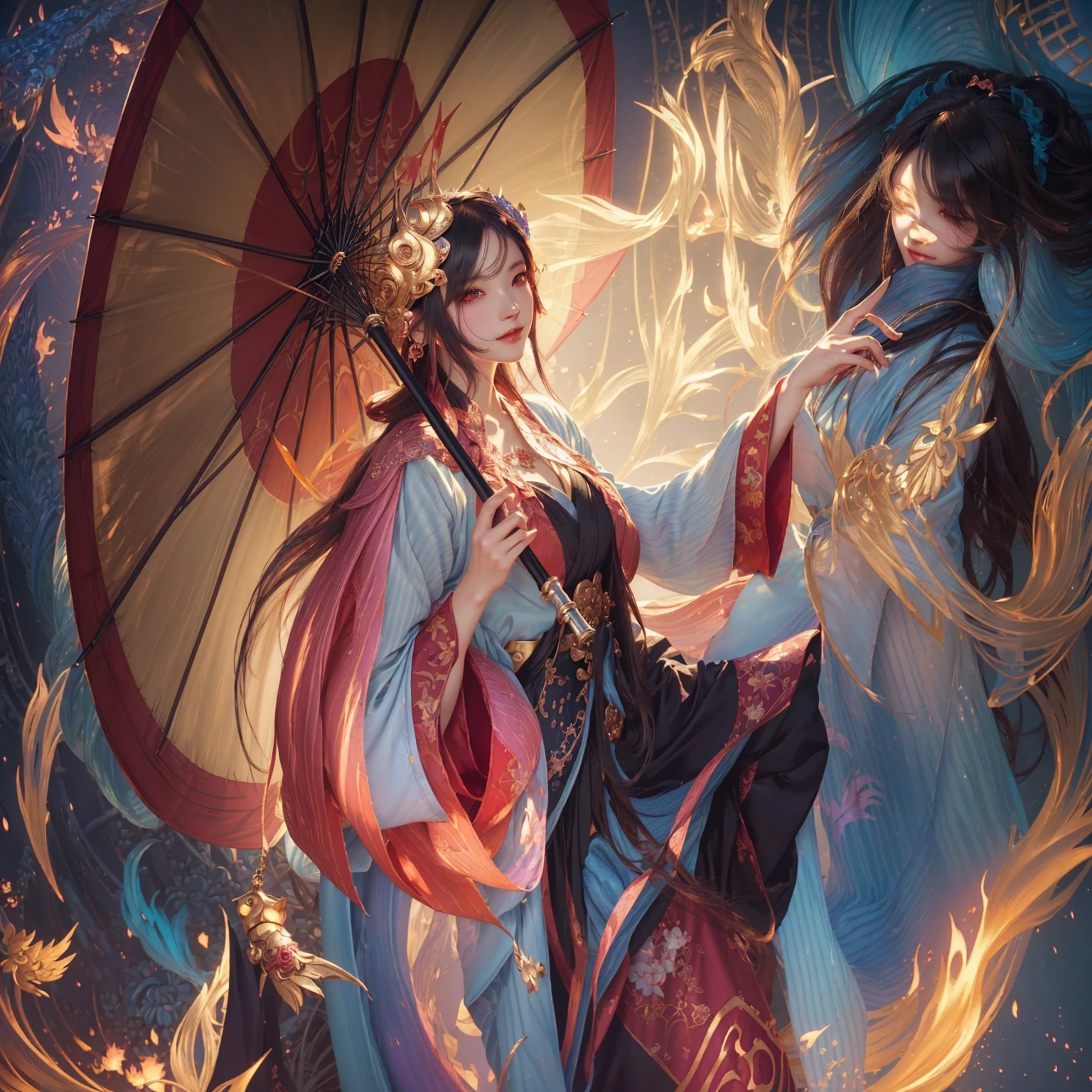 cute girl with umbrella in the city with fire and birds, cute fantasy illustration, cute fantasy artwork, onmyoji detailed art, wlop and sakimichan, cushart krenz key art feminine, alphonse mucha and rossdraws, extremely detailed artgerm, beauty in fantasy style, 2. 5 d cgi cute fantasy artwork, onmyoji portrait