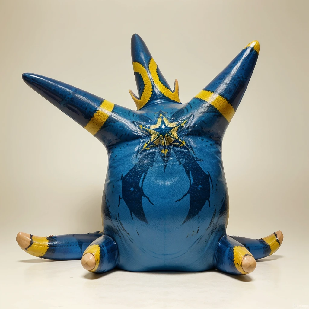 Big Animaly, has blue stripes on his skin, yellow eyes, starfish mixed with atom, Grassroots, (no background)