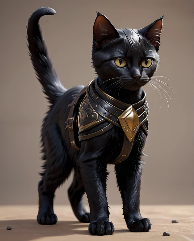Kitten Warrior　2　high detail　Full Body Shot　Looking this way　Black cat