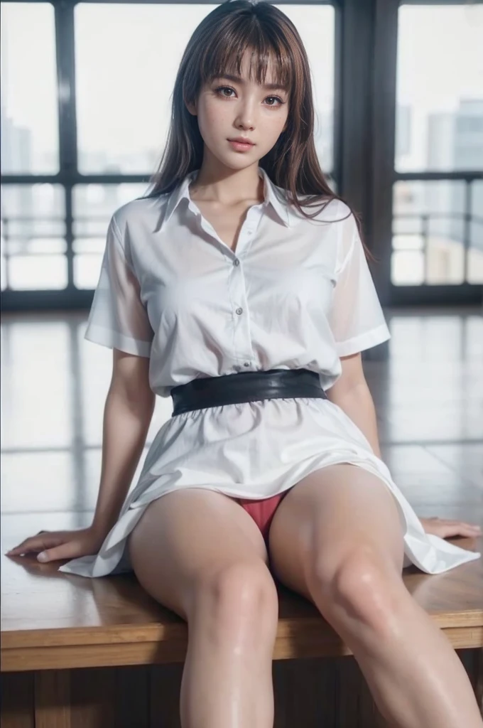 Kasumi, brown eyes, (best quality, ultra-detailed), (realistic:1.37), beautiful and detailed face, ultra-realistic texture, delicate face, delicate body, red lipstick, bright colors. High definition, 8K.