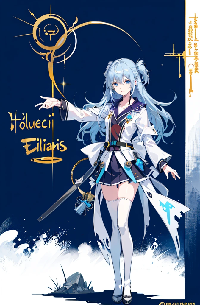 1girl,  solo, outdoors, long hair, holy place, Original,(Illustration:1.1),(Best Quality),(masutepiece:1.1),(the Extremely Detailed CG Unity 8K Wallpapers:1.1), (Colorful:0.9),(mid-shot:0.95),(extremely detailed beautiful face),(Solo:1.2), (girl),(((Lori))), (Detailed beautiful eyes:1.15), (Beautiful face:1.15), (Glowing blue eyes:1.25////),(((sky blue Long Hair))),(two side up),(+perfect hand+:1.21),(Draw illustration of Japan priestess costume),(slender),(White pleated skirt),(Gothic),((black thighhighs)),(frilld),(Beautiful Slender Lolita Girl),hallowween,standing, girl,10 years old,  girl,foggy place,vampire,sky blue hair,((full body,whole body)),