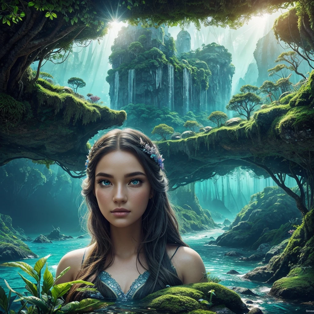 a mystical archipelago, lush dense forests, towering mountains, charming interconnected islands, enchanted underwater paths and bridges, sweeping coastlines, magic-saturated air, crystal clear waters, ethereal forces, magical landscapes, 1girl, beautiful detailed eyes, beautiful detailed lips, extremely detailed eyes and face, long eyelashes, fantasy, cinematic, dramatic lighting, glowing, ethereal, vibrant colors, hyper detailed, 8k, photorealistic, masterpiece