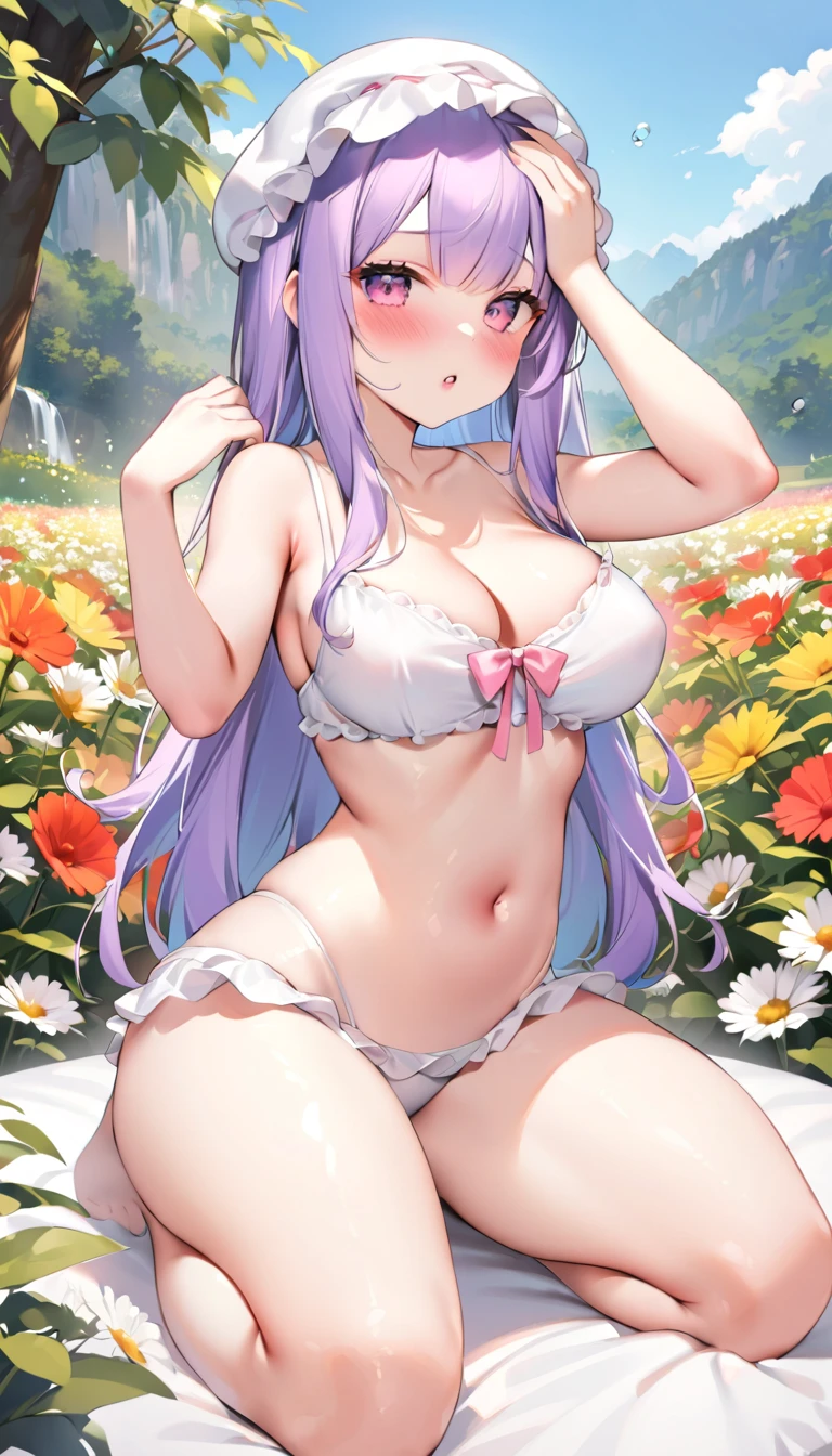 {{{{{16k,Ultra High-resolution realistic romantic photo of neat kneeling Girl in loungewear as a pure embarrasslng virgin as pretty as a actress in the flower field, The way she embarrassed herself is adorable, she transforms into a cute silicone doll of third ranks higher and radiates glowing charm, expressing femininity all over her body while being made into an adult, The more shy she is, the smaller and neatly her face becomes}}}}},{{Extremely detailed}},{{{{{dye her cheeks flush and integrated her head pure small, thick lips, Enchanting thick gross idol's Lips}}}}},{{{{{the best glossy bang neat straight virgin hair}}}}},{{{{{She get more attractive and smoother her body, The bigger her tits get, the thinner her bare waist gets, her breasts have become large, soft, and cleavage-like as she's carefully rubbed them, She's trying to make a cleavage with her hands over her growing white tits, she is transformed into a pure virgin, and her expression and appearance are transformed into that of a pure, unused virgin, so clean and pure, Her white tits are so fluffy that they overflow if not lifted up, and are depicted in great detail, She's the cutest in her loungewear, embarrassed by her adorably overflowing white tits that she can't contain}}}}