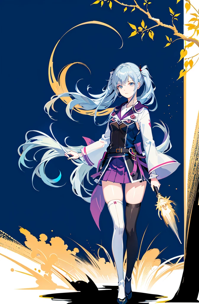 1girl, solo, outdoors, long hair, holy place, Original,(Illustration:1.1),(Best Quality),(masutepiece:1.1),(the Extremely Detailed CG Unity 8K Wallpapers:1.1), (Colorful:0.9),(mid-shot:0.95),(extremely detailed beautiful face),(Solo:1.2), (girl),(((Lori))), (Detailed beautiful eyes:1.15), (Beautiful face:1.15), (Glowing blue eyes:1.25////),(((sky blue Long Hair))),(two side up),(+perfect hand+:1.21),(Draw illustration of Japan priestess costume),(slender),(White pleated skirt),(Gothic),((black thighhighs)),(frilld),(Beautiful Slender Lolita Girl),hallowween,standing, girl,, girl,foggy place,vampire,sky blue hair,((full body,whole body)),((black thighhighs)),white clothes,