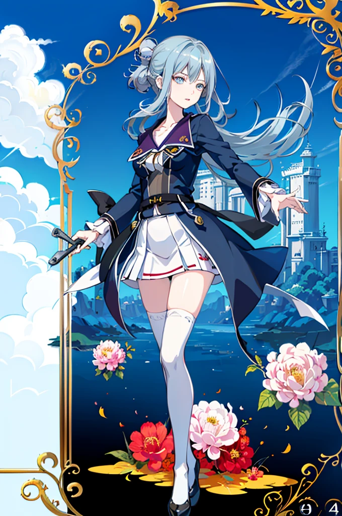 1girl, solo, outdoors, long hair, holy place, Original,(Illustration:1.1),(Best Quality),(masutepiece:1.1),(the Extremely Detailed CG Unity 8K Wallpapers:1.1), (Colorful:0.9),(mid-shot:0.95),(extremely detailed beautiful face),(Solo:1.2), (girl),(((Lori))), (Detailed beautiful eyes:1.15), (Beautiful face:1.15), (Glowing blue eyes:1.25////),(((sky blue Long Hair))),(two side up),(+perfect hand+:1.21),(Draw illustration of Japan priestess costume),(slender),(White pleated skirt),(Gothic),((black thighhighs)),(frilld),(Beautiful Slender Lolita Girl),hallowween,standing, girl,10 years old, girl,foggy place,vampire,sky blue hair,(((full body,whole body))),((black thighhighs)),white clothes,